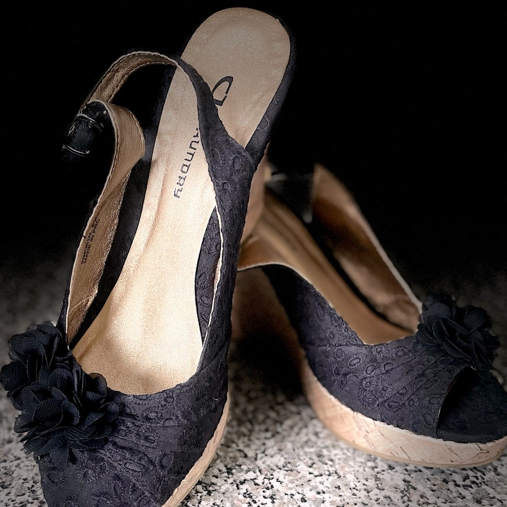 COPY - Black wedge strap platform sandal practically new!